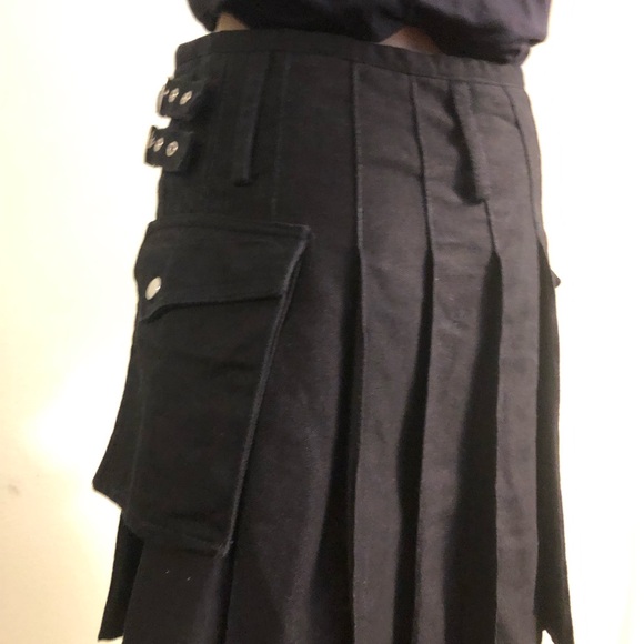 017 Modern Kilts Black Punk 2 Big Pockets 3 Buckles Heavy Cotton Sz 28 - Picture 7 of 14